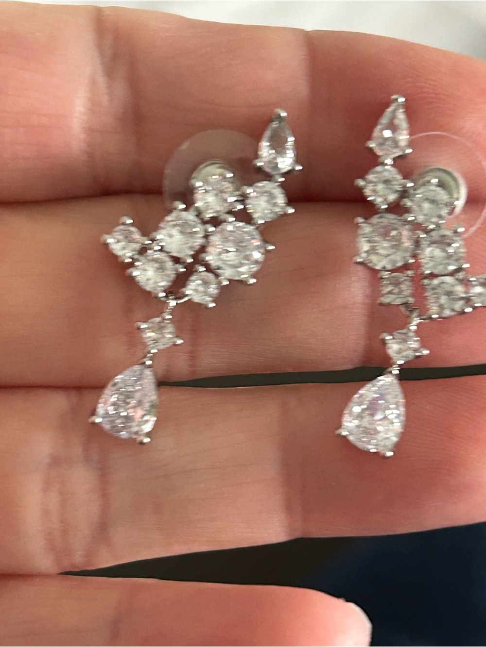 4/$50 Elegant Silver-Tone Clear Crystal Drop Earrings
